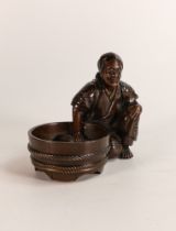 Japanese Bronze Okimono sculpture of woman with washtub, h.8 x w.10cm.