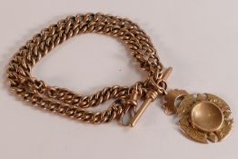 9ct gold double Albert watch chain. Hallmarked on every link, but showing signs of overall wear, and