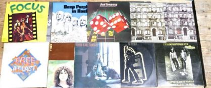 A collection of 1970s Rock LP's Vinyl records including Physical Graffiti SSK89400, Tyrannosaurus