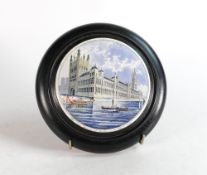 Rare Prattware titled pot lid, 'The New Houses of Parliament Westminster'. Painted with view from