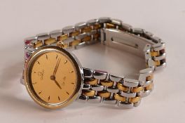 Ladies Omega de Ville wristwatch, stainless steel with two colour bracelet, purchase receipt from
