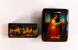 Two Russian Lacquer boxes to include one with painted scene from The Tale of the Dead Princess and