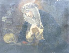 Memento Mori painting of Catherine of Siena depicted with Crown of Thorns and Stigmata, Oil on