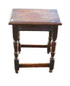 Victorian carved Oak joint stool, 46cm x 29cm x h.59cm.