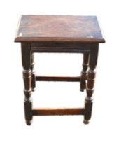 Victorian carved Oak joint stool, 46cm x 29cm x h.59cm.