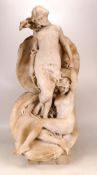 19th century large carved marble/alabaster Art Nouveau figure of a two scantily clad semi nude maide
