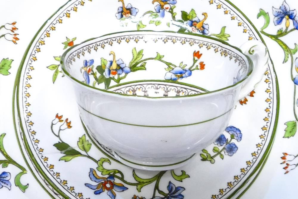 A large collection of Royal Worcester tea ware decorated with blue & green oriental flower pot