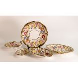 A collection of floral gilt decorated Hammersley China including ruffled plate, shell-form dish