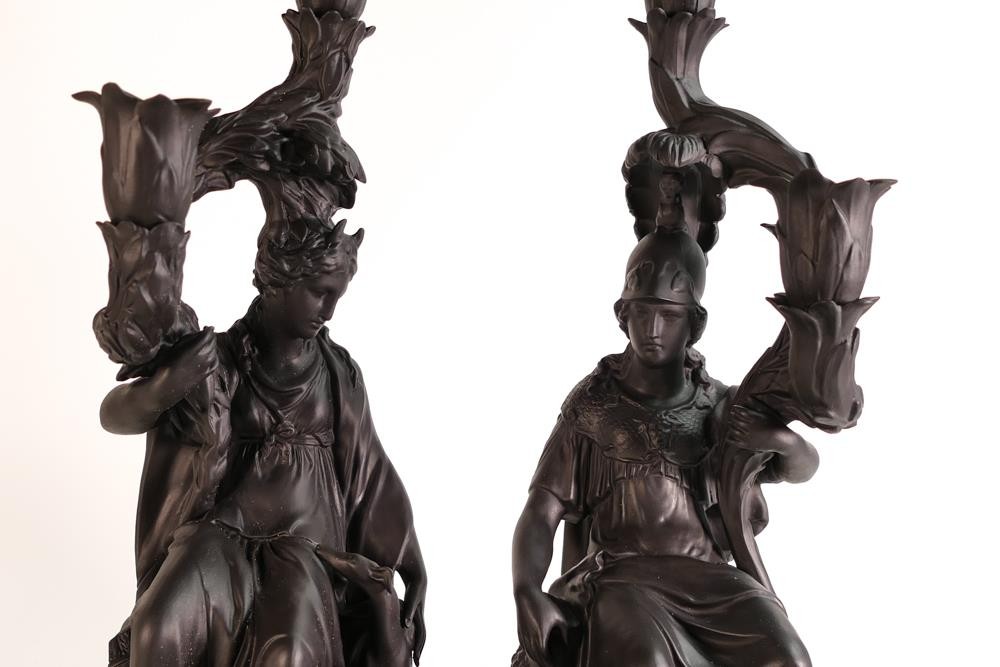 Wedgwood & Bentley limited edition black Basalt figural candlestick depicting Diana and Minerva. - Image 4 of 9