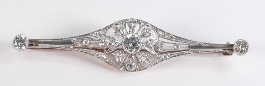 Spectacular 45 diamond brooch in 18ct yellow gold and platinum setting, center diamond measuring 0.