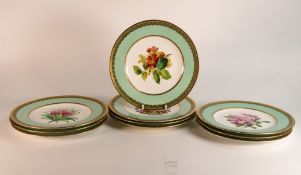 Ten quality hand painted 19th century cabinet plates decorated with wild flowers, with gilt rim &