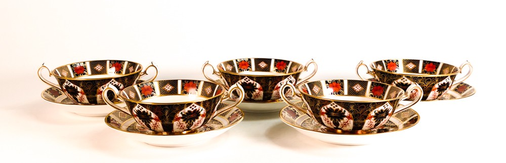 Royal Crown Derby Imari 1128 set of two handled soup cups & saucers. (10)