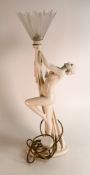 Art Deco plaster lamp in the form of a nude female figure with frosted glass shade. Height incl.
