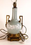 20th century Celadon Chinese porcelain table lamp, with gilt mount, 19th century. Decorated with