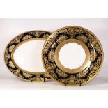 Two De Lamerie Fine Bone China heavily gilded Exotic Garden pattern oval platter 40cm & similar