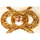 De Lamerie Fine Bone China heavily gilded Burgundy Royale pattern items to include cup & saucer set,