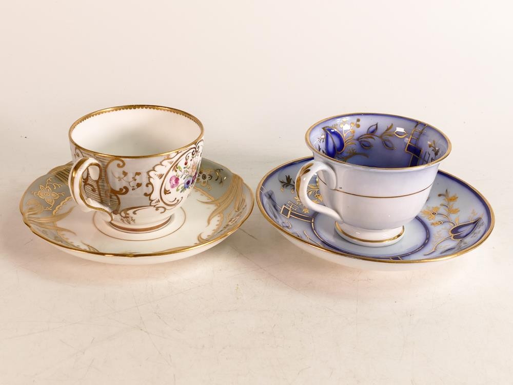 Two 19th century English porcelain tea cup and saucers. One in Flow blue and gilt pattern number 656 - Image 2 of 4