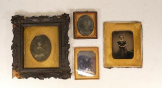A collection of four Victorian Daguerreotype photographs in gilt mounts. Size of largest, Height:
