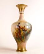 Royal Worcester hand painted Blush Ivory Baluster vase. Painted with Pheasant Cock and Hen in