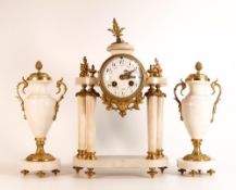 19th century French Ormolu and white marble clock garniture, clock measuring 38cm high. In good