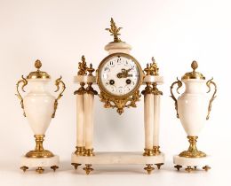 19th century French Ormolu and white marble clock garniture, clock measuring 38cm high. In good