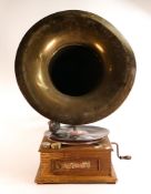 Crown branded table top Gramophone with Brass horn, height 68cm