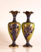 Carlton ware Ivory Blushware Baluster vases decorated with Iris flowers in bloom with gilt borders