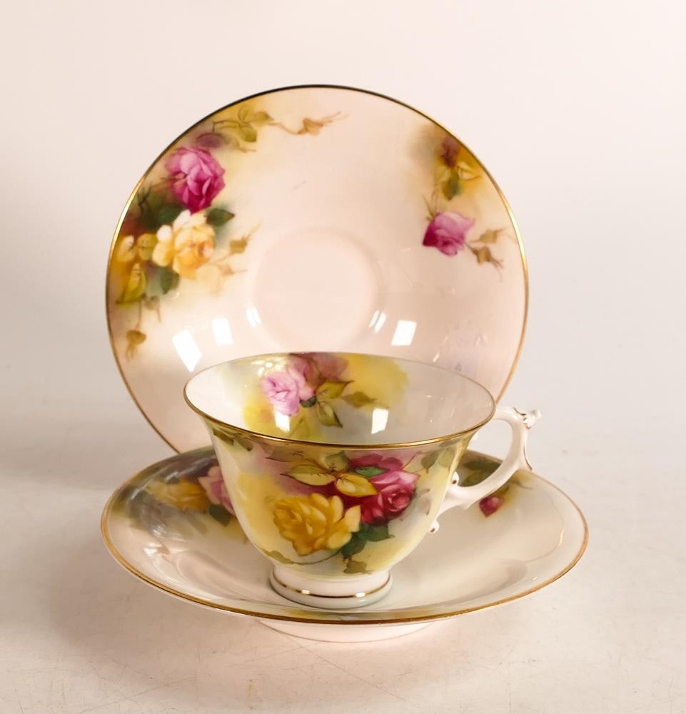 Royal Worcester hand painted Rose tea cup and saucers. Painted with yellow and red Roses. Includes - Image 5 of 7