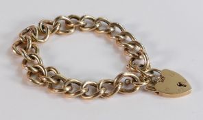 9ct gold hollow link bracelet with heart padlock clasp, 19.2g.