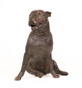 Large heavy Bronzed Brass figure of seated English Bull Terrier, height 28cm