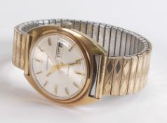 Garrard 9ct hallmarked gold Automatic gentlemans day/date wristwatch, c1970s, inscription to rear of