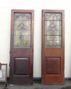 Pair 19th century saloon doors with painted & leaded glass panels, width 64cm, height 209.4cm &