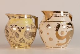 Two Gray's Pottery Lustre jugs, painted in designs contemporary to Susie Cooper. Height of