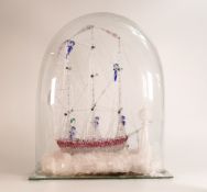 19th century spun-glass ship under a glass dome, height of Dome 40cm Please note this item is not