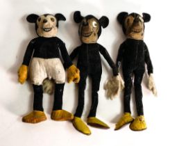 Three vintage 1930's Deans Rag Book Co., reg no 750611 Mickey Mouse dolls. Height 22cm