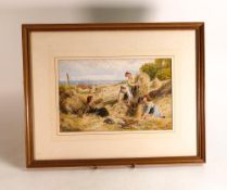 Victorian watercolour of Figures in a Cornfield by Myles Birket Foster 1825-1899 Signed with BF