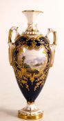 Royal Worcester hand painted twin handled vase. Painted with castle landscape by Harry Davis.