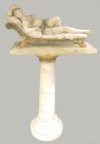 19th century large Art Nouveau marble/alabaster figure of reclining glamorous lady. Two colour