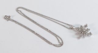 18ct white gold diamond snowdrop set pendant & chain, 6g.
