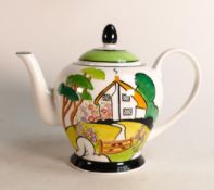 Marie Graves ceramic art tea pot with Hollyhock Cottage design