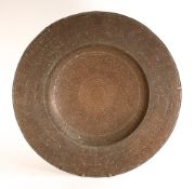 Large Indian decorative Copper dish, bears remains of shipping label for Sir E H Pascoe (English