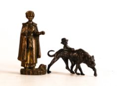 A small Bronze figure of a WWI nurse together with a soft metal (poss. lead) figure of a boy with