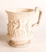 19th century Charles Meigh white porcelain tankard with vine handles, bisque glaze to exterior