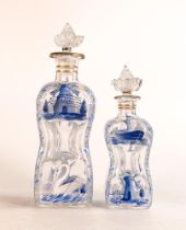 Two late Victorian Dutch 'Kluk Kluk' Decanters, of pinched form with blue enamels depicting