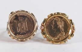 Two small Signet type gold rings with medallions, both size M appx. Maria Theresia .585 (14ct
