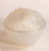 French Opalescent circular glass lidded pot, raised France text to base with grind marks to