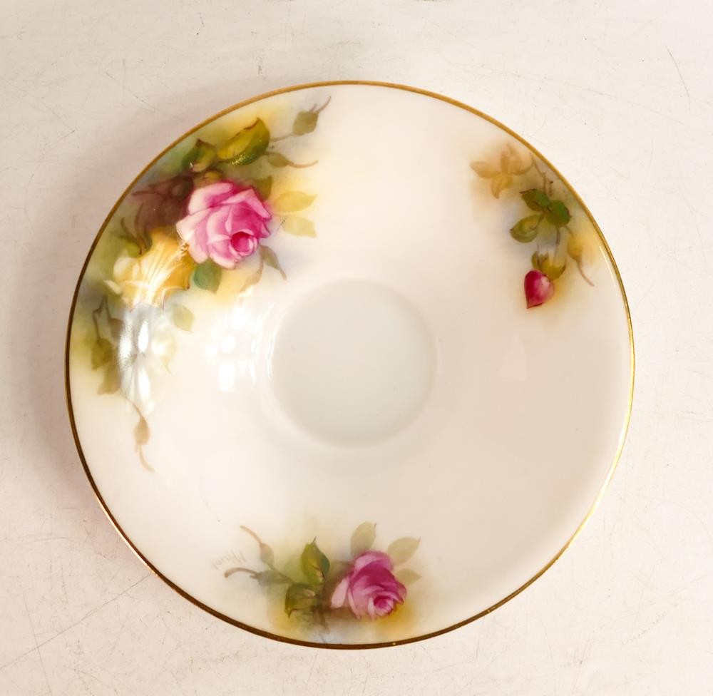 Royal Worcester hand painted Rose tea cup and saucers. Painted with yellow and red Roses. Includes - Image 4 of 7