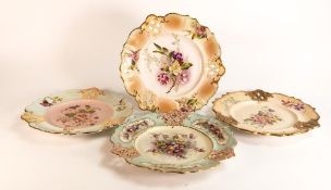 Four Carlton ware Ivory Blushware reticulated plates in the Camelia and Rose Garland patterns with