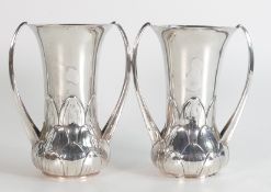 Pair of Art Nouveau silver vases, with clear hallmarks for Birmingham 1911. Height 14cm, gross