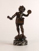 Bronze sculpture of a Cupid musician, signed Aug Moreau, mounted on marble plinth, good condition,